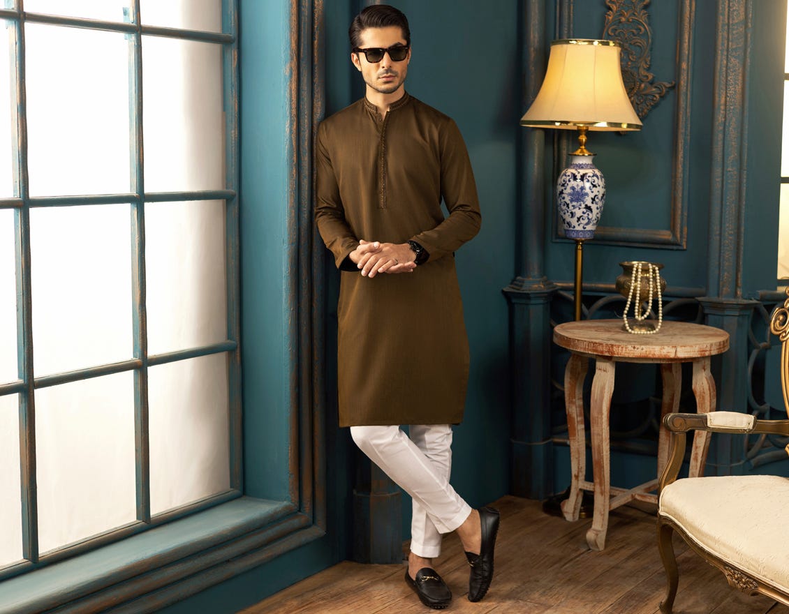 ANTIQUE GOLD BLENDED KURTA | JJK-A-34131