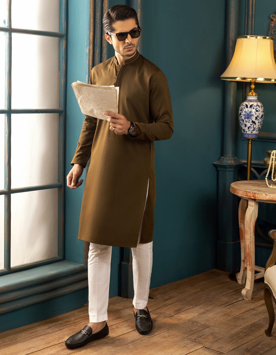 ANTIQUE GOLD BLENDED KURTA | JJK-A-34131