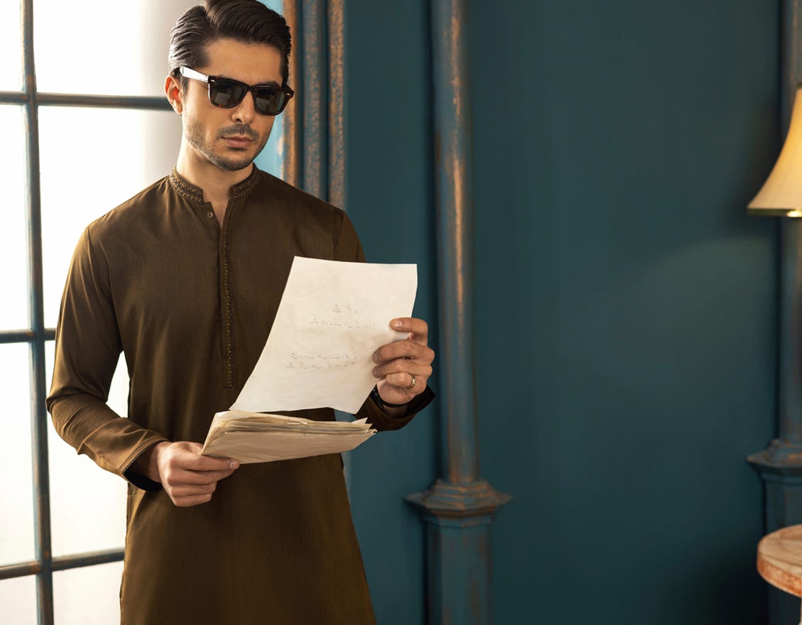 ANTIQUE GOLD BLENDED KURTA | JJK-A-34131
