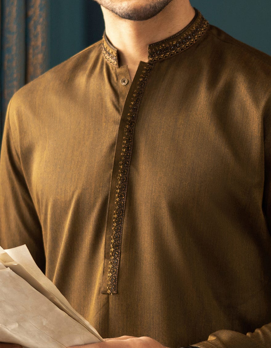ANTIQUE GOLD BLENDED KURTA | JJK-A-34131