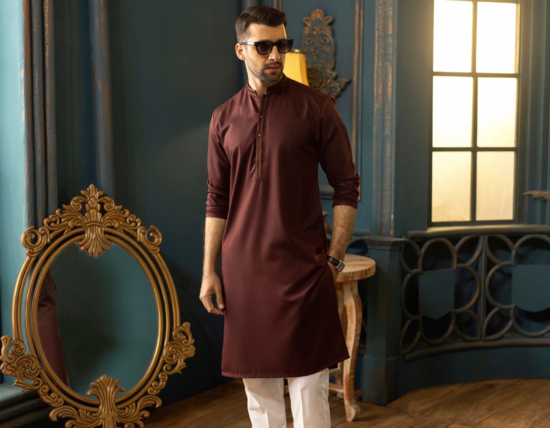 MAROON BLENDED KURTA | JJK-A-34136