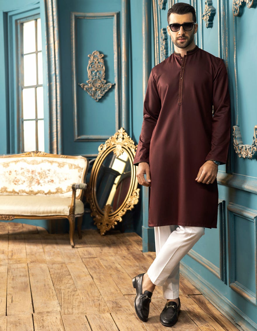 MAROON BLENDED KURTA | JJK-A-34136