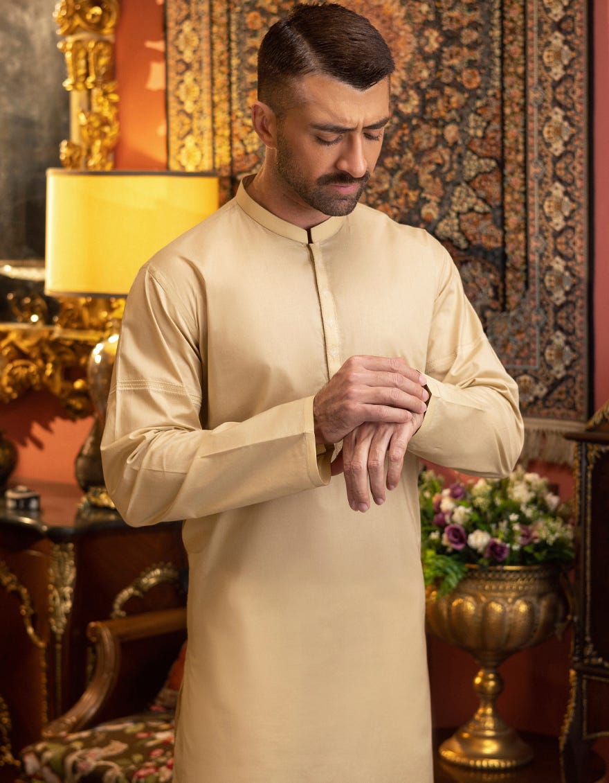 BEIGE COTTON KURTA | JJK-S-34140