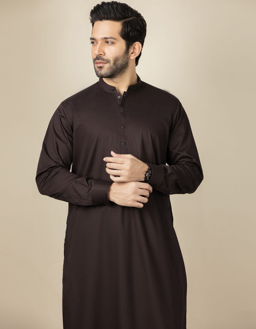 CHOCOLATE BROWN COTTON KAMEEZ SHALWAR | JJKS-S-34144