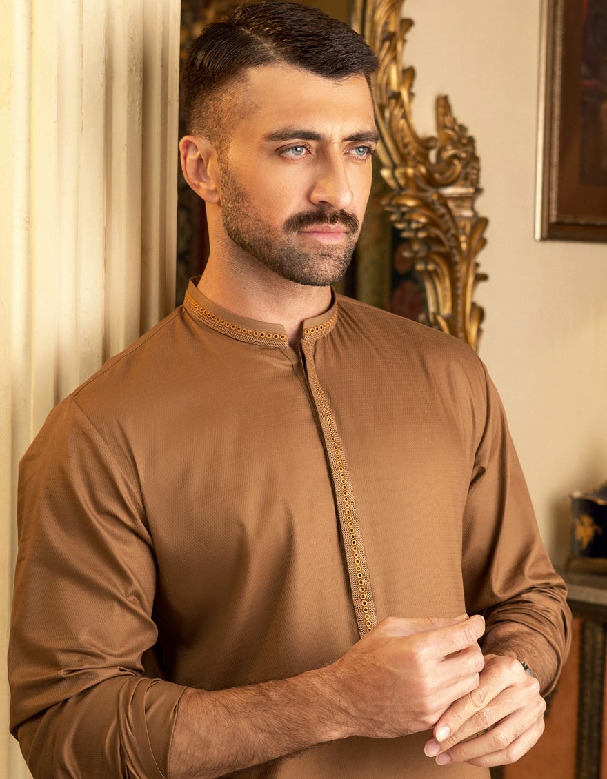 BISCUIT BROWN COTTON KURTA | JJK-S-34148