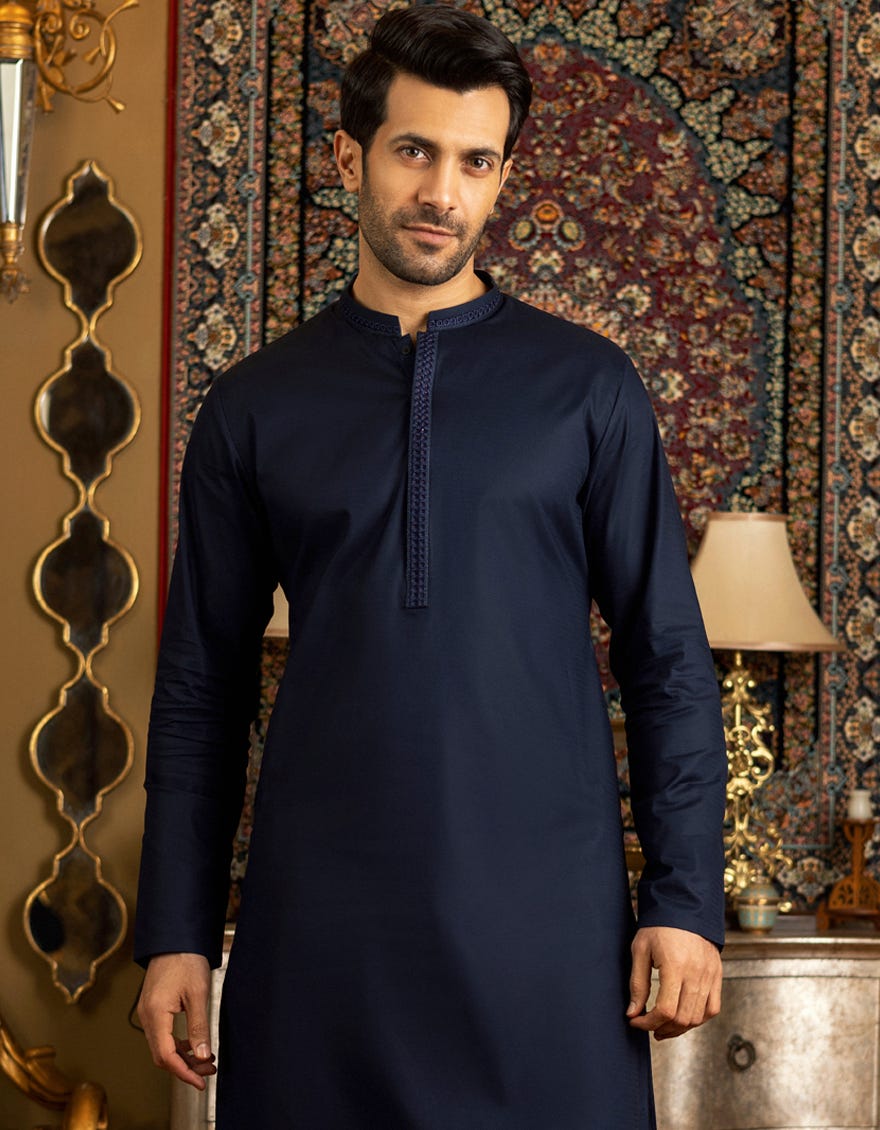 NAVY BLUE COTTON KURTA | JJK-S-34152