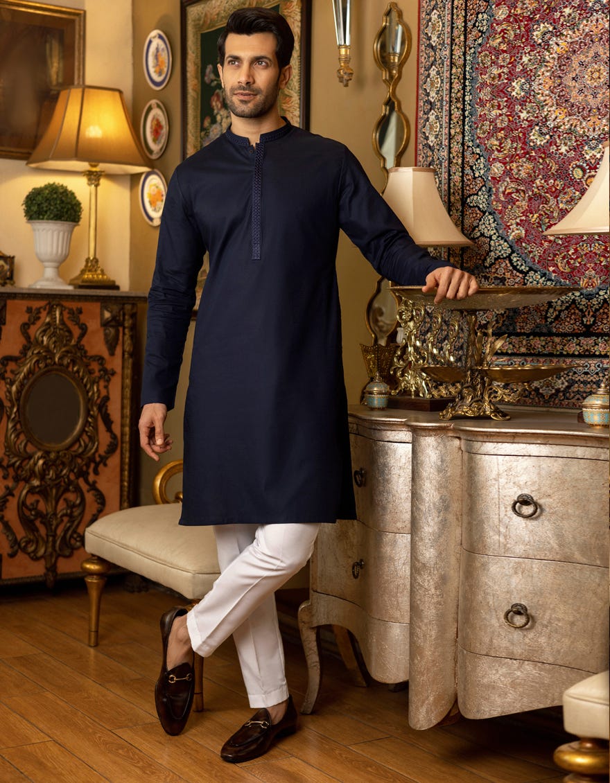 NAVY BLUE COTTON KURTA | JJK-S-34152
