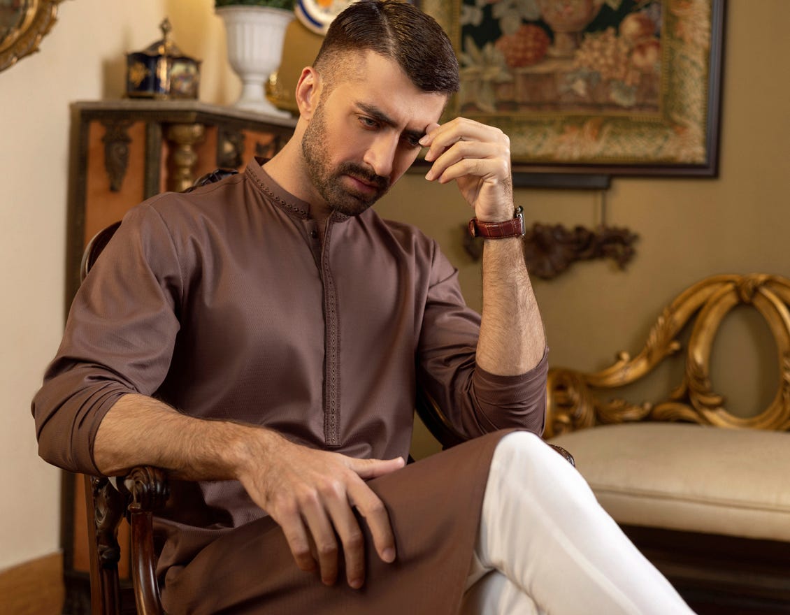 BROWN COTTON KURTA | JJK-S-34153