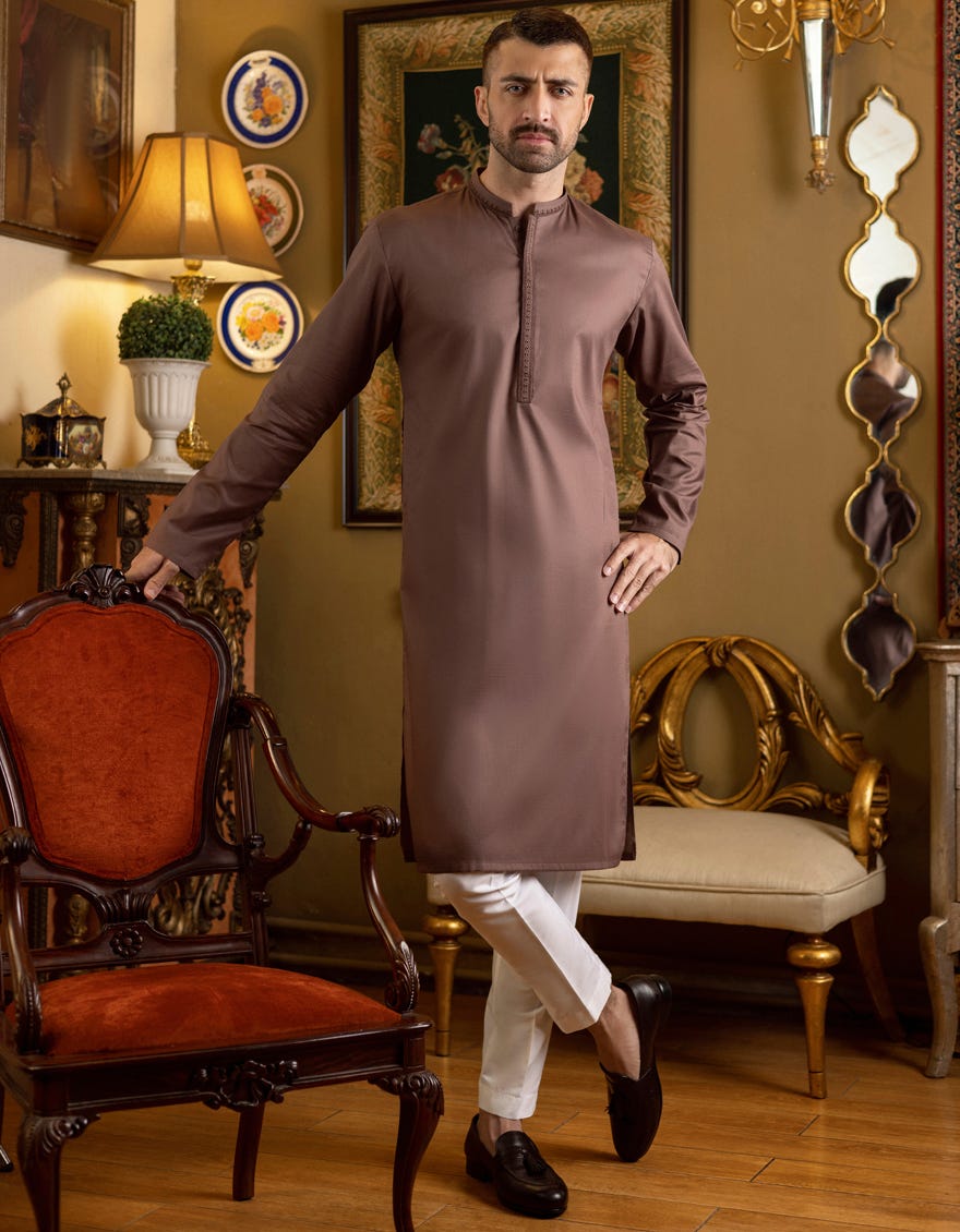 BROWN COTTON KURTA | JJK-S-34153