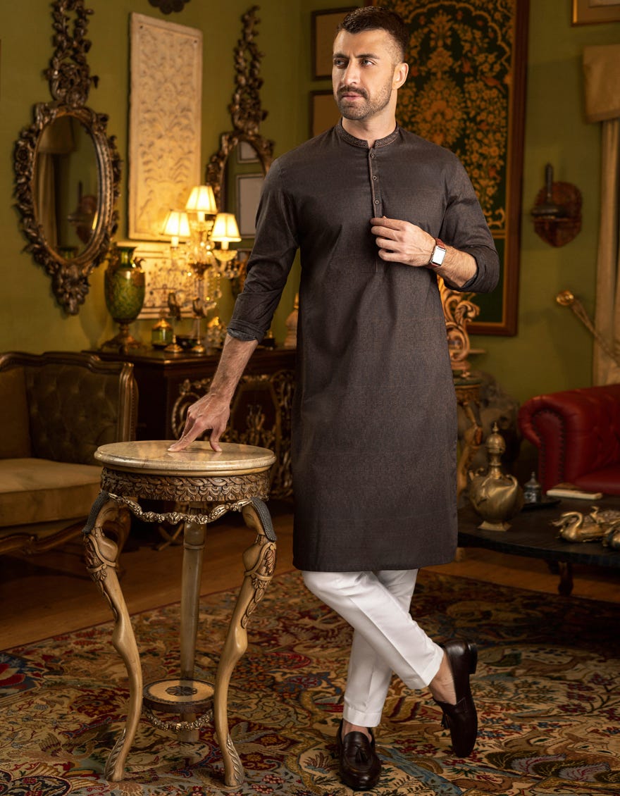 DARK BROWN COTTON KURTA | JJK-S-34156