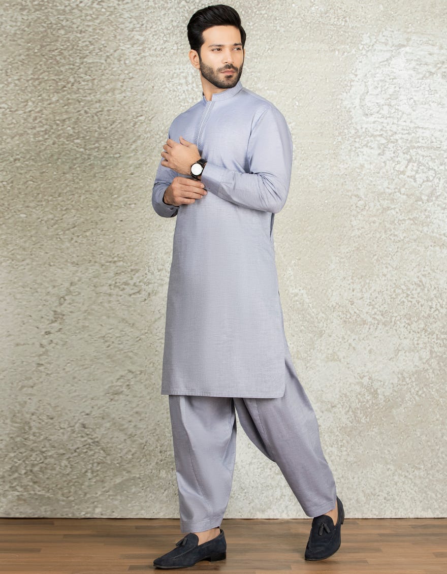 BLUEISH GREY COTTON CASUAL KAMEEZ SHALWAR | JJKS-S-34158