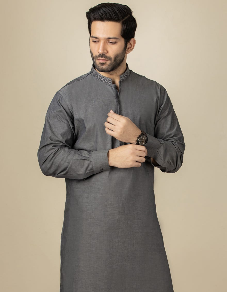 GREY COTTON CASUAL KAMEEZ SHALWAR | JJKS-S-34159
