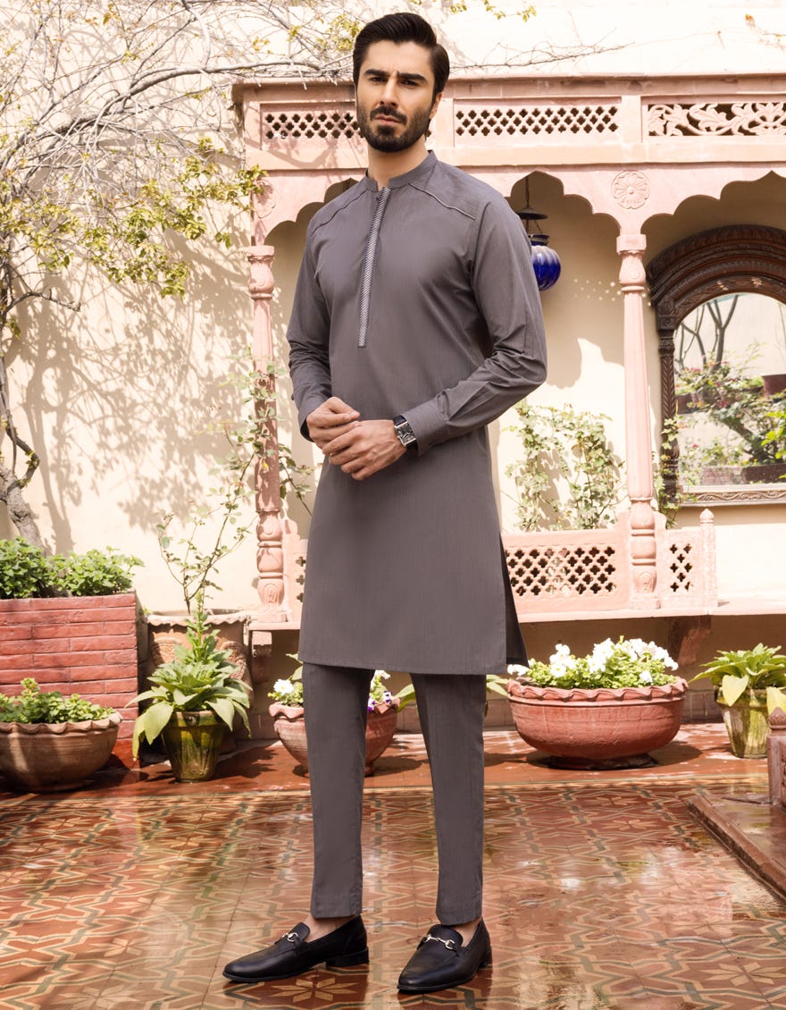 GREY CVC KURTA PAJAMA | JJKP-S-34167