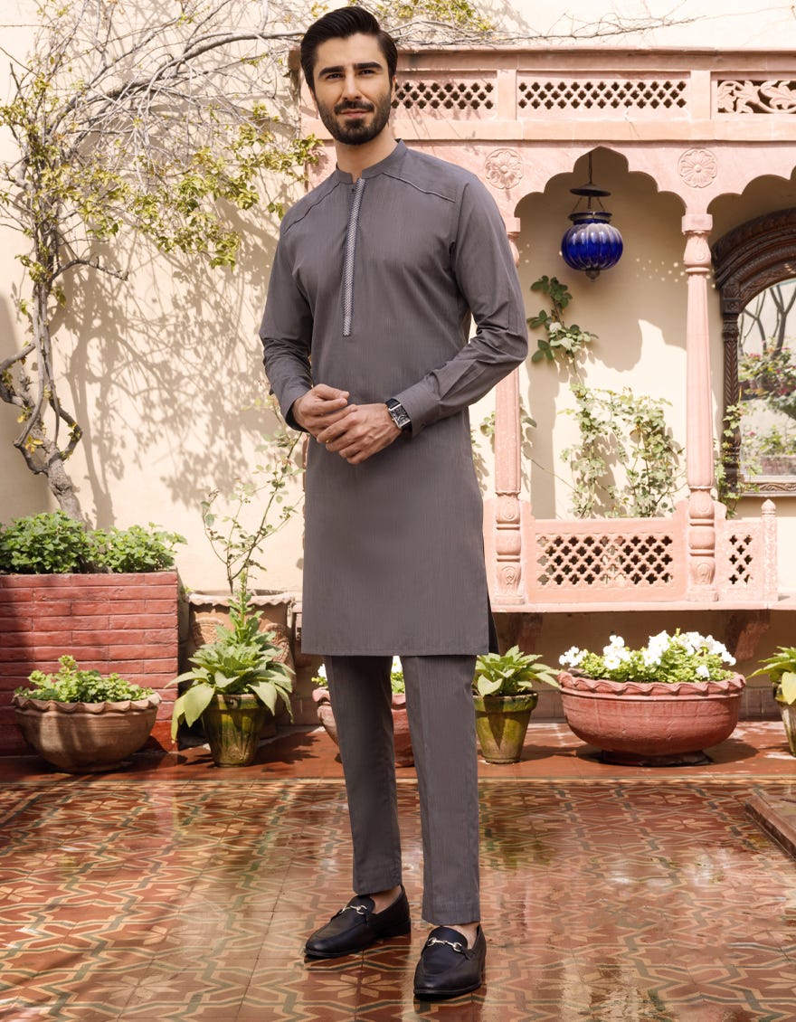 GREY CVC KURTA PAJAMA | JJKP-S-34167