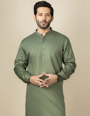 ARMY GREEN COTTON KAMEEZ SHALWAR | JJKS-S-34169