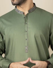 ARMY GREEN COTTON KAMEEZ SHALWAR | JJKS-S-34169