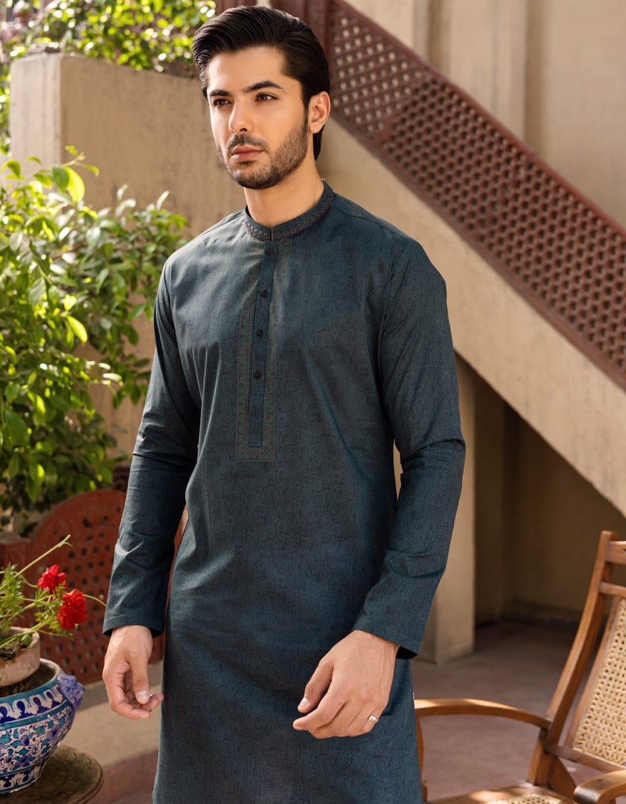 DARK GREEN COTTON KURTA | JJK-S-34170