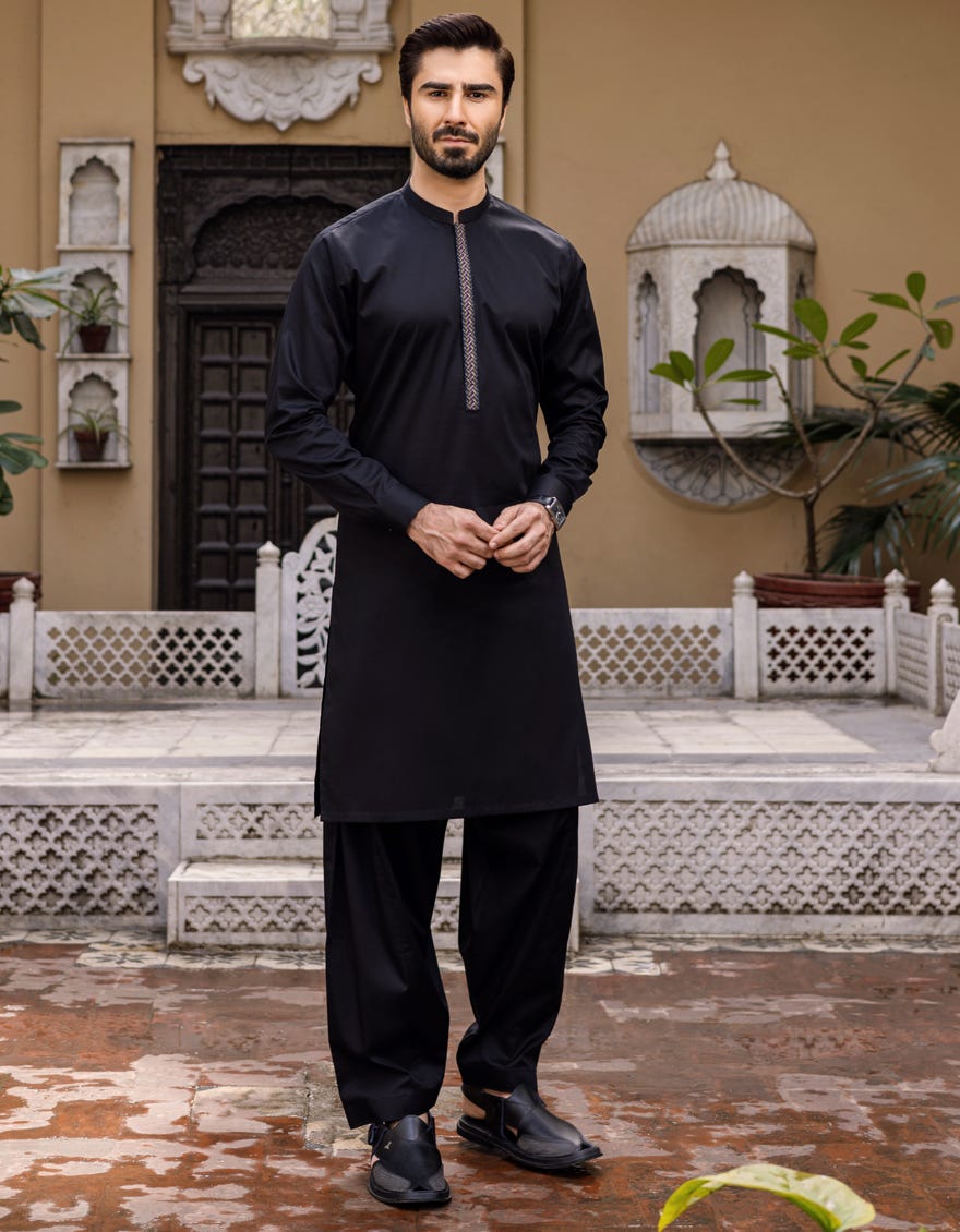BLACK COTTON KAMEEZ SHALWAR | JJKS-S-34172