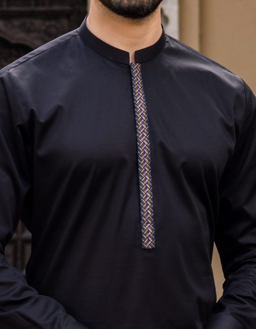BLACK COTTON KAMEEZ SHALWAR | JJKS-S-34172