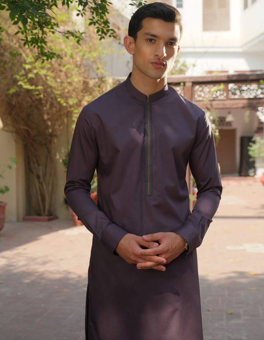 DEEP PURPLE COTTON KAMEEZ SHALWAR | JJKS-S-34173