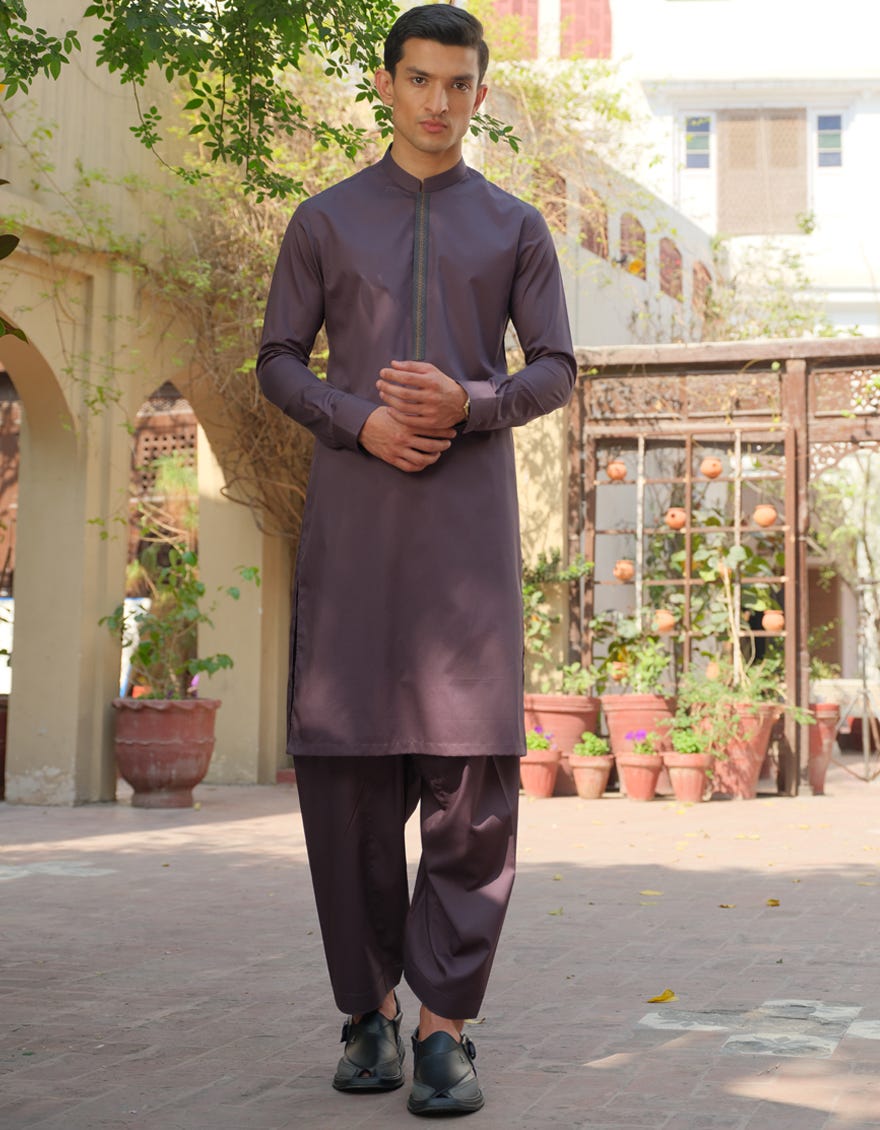DEEP PURPLE COTTON KAMEEZ SHALWAR | JJKS-S-34173