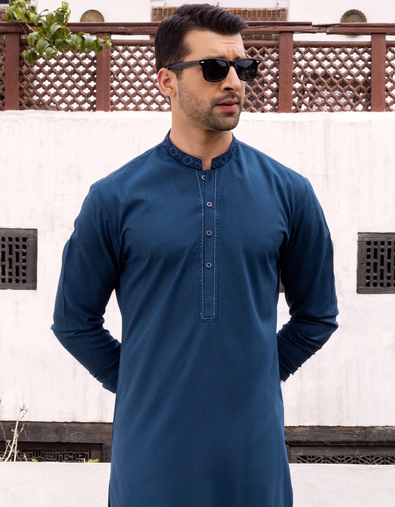 DARK TEAL BLENDED KURTA | JJK-S-34174