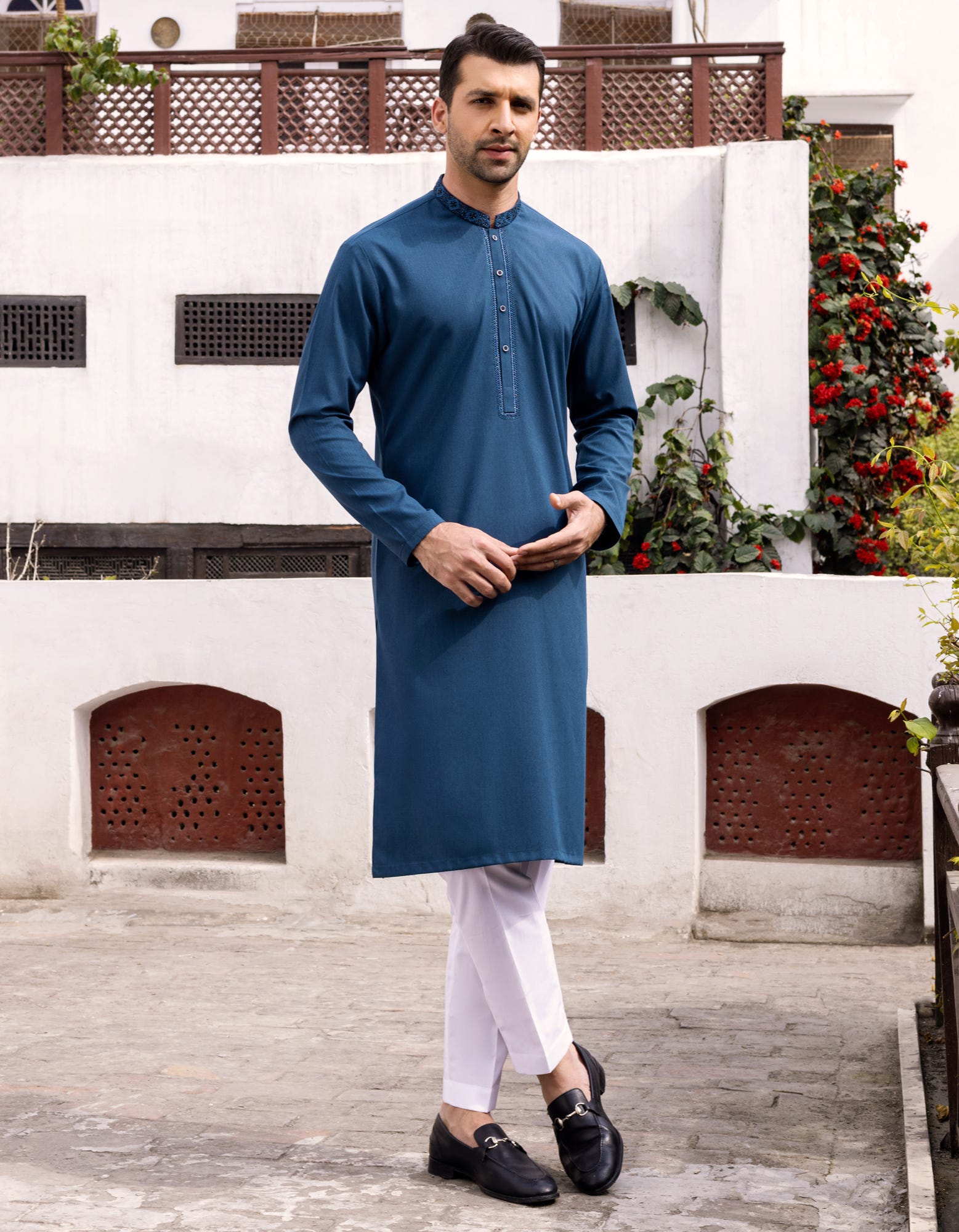 DARK TEAL BLENDED KURTA | JJK-S-34174