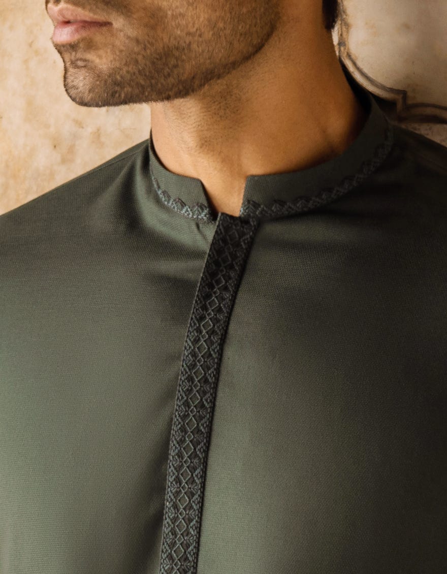FOREST GREEN BLENDED KURTA | JJK-S-34183
