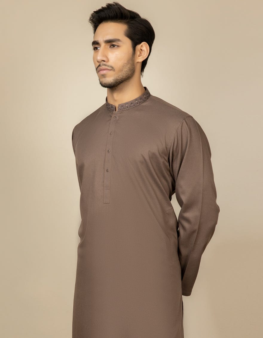 BROWN POLYESTER VISCOSE KAMEEZ SHALWAR | JJKS-S-34189
