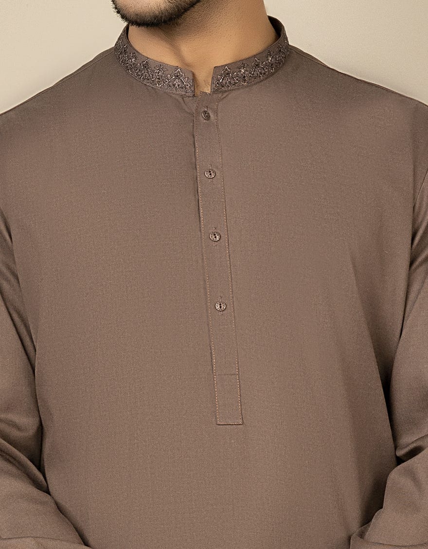 BROWN POLYESTER VISCOSE KAMEEZ SHALWAR | JJKS-S-34189