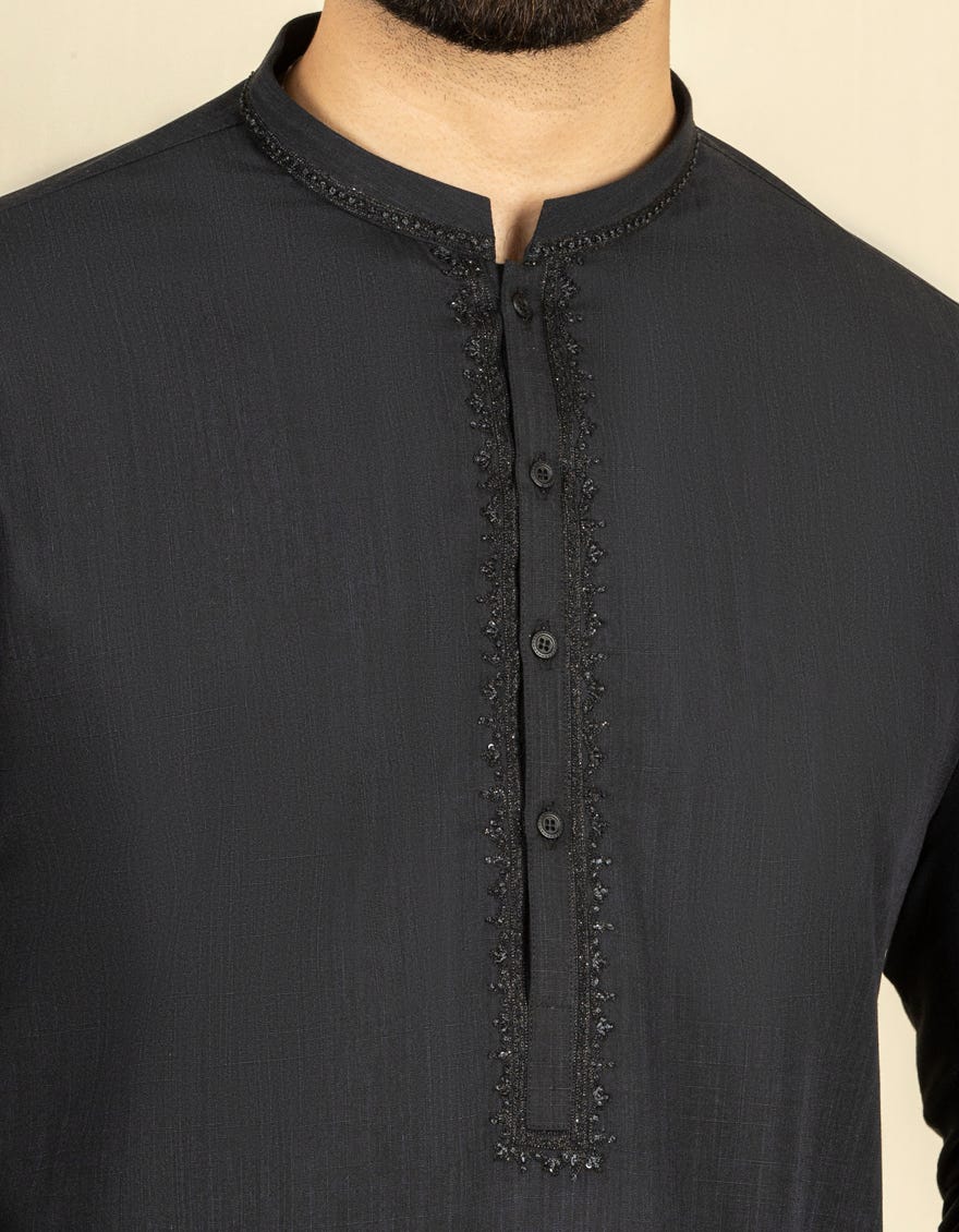 BLACK COTTON KURTA PAJAMA | JJKP-S-34192