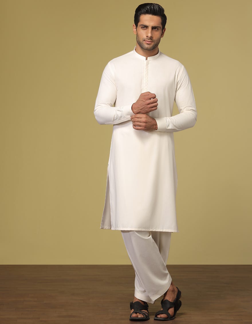 IVORY BLENDED KAMEEZ SHALWAR | JJKS-S-34196