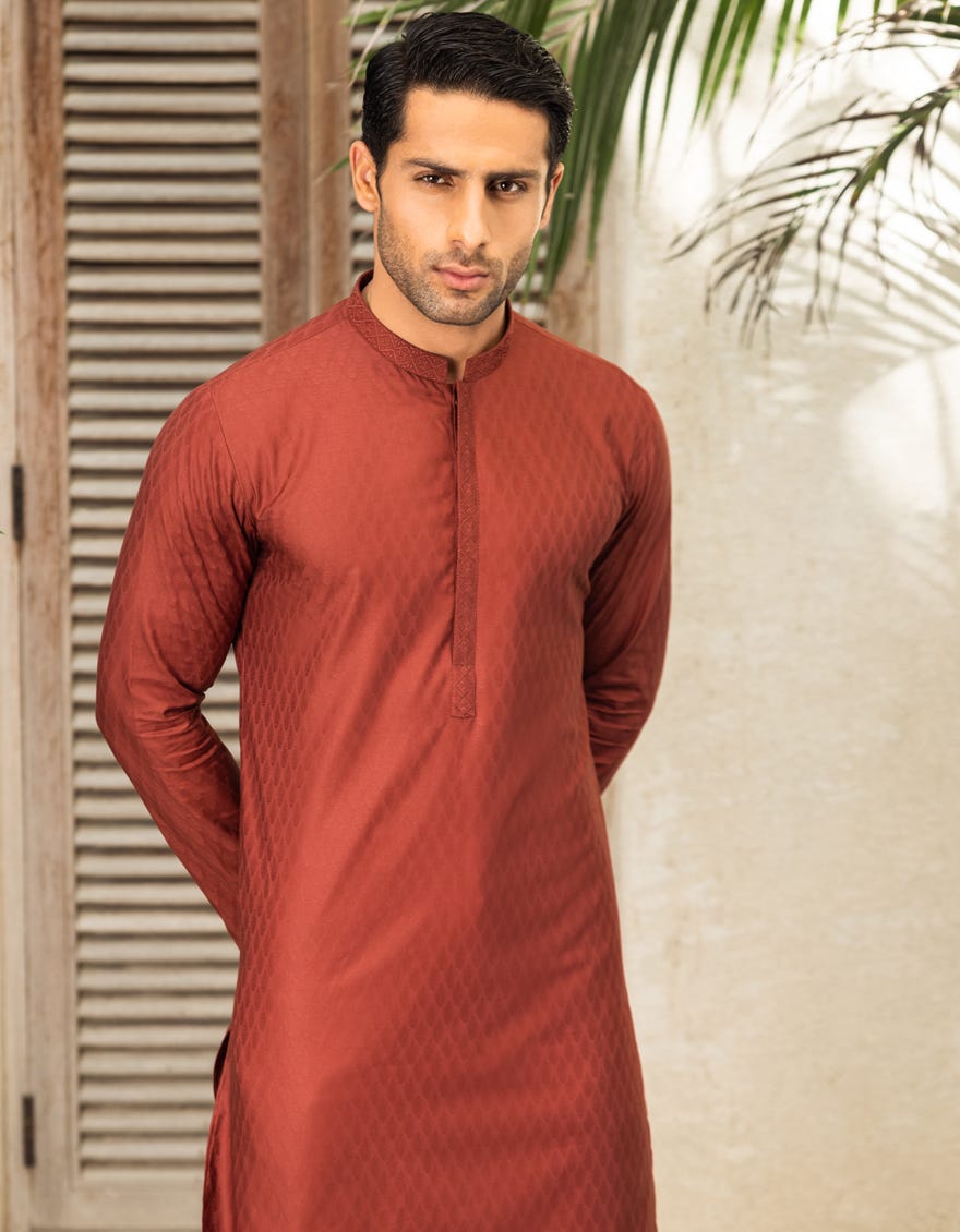 DULL RED COTTON KURTA | JJK-S-34198