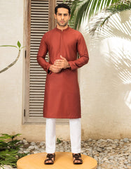 DULL RED COTTON KURTA | JJK-S-34198