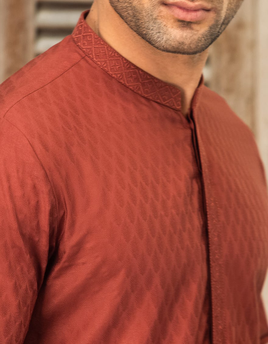 DULL RED COTTON KURTA | JJK-S-34198