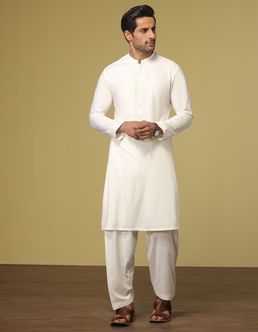 CREAM BLENDED KAMEEZ SHALWAR | JJKS-S-34202