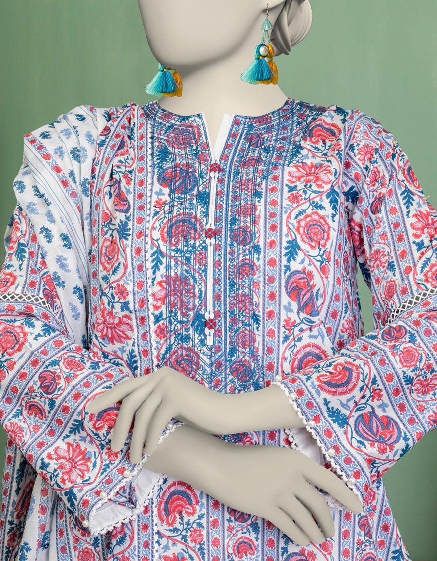 WHITE LAWN EMBROIDERED UNSTITCHED 3PC