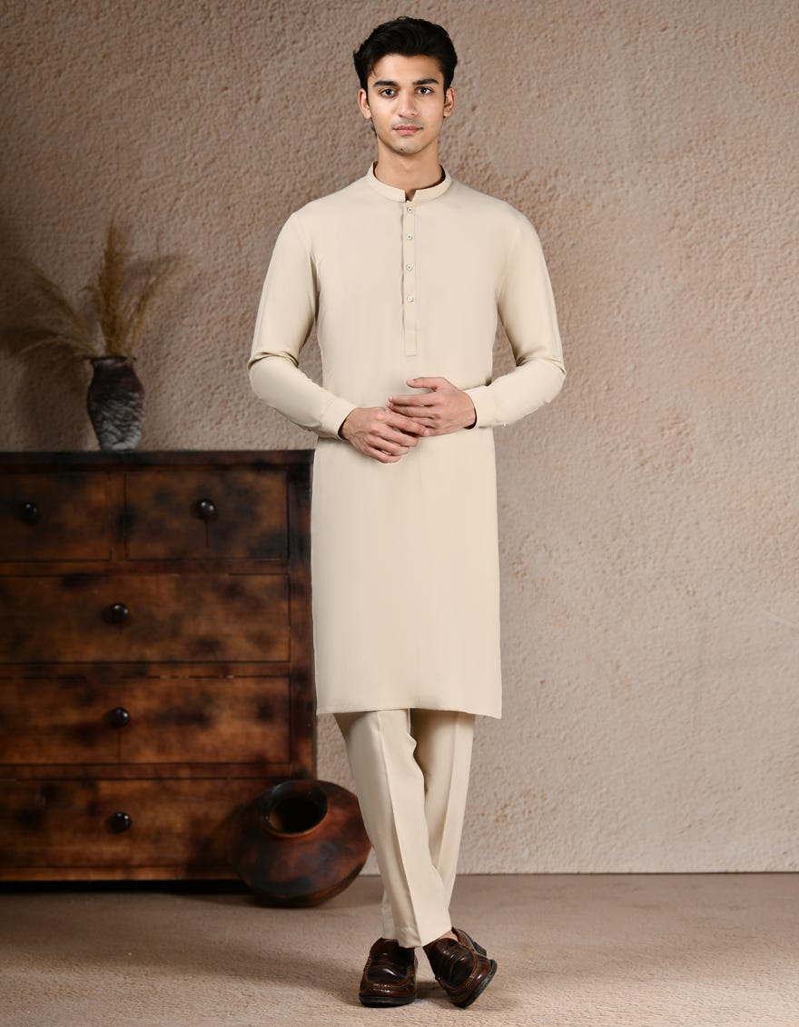 BEIGE BLENDED KURTA TROUSER | JJKP-A-34995