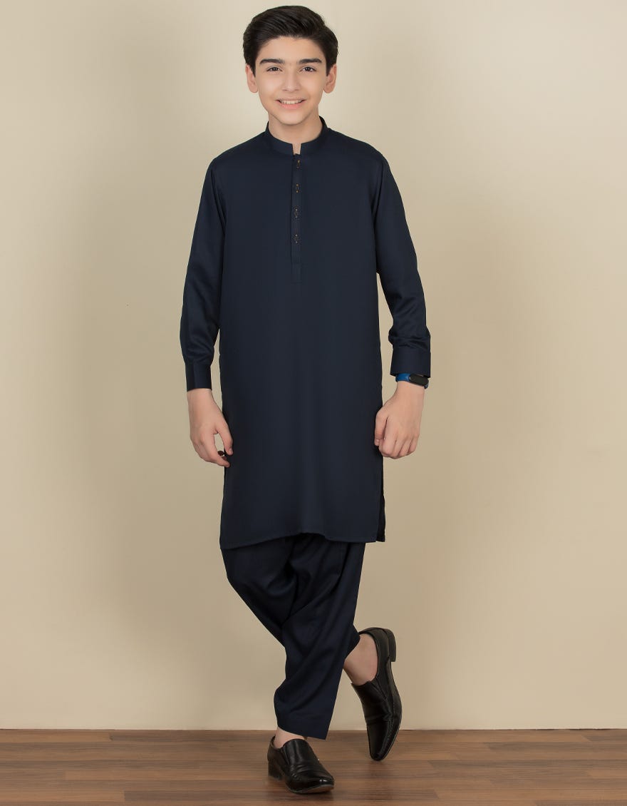 NAVY BLUE BLENDED KAMEEZ SHALWAR | JCKS-S-35835-R1-AP