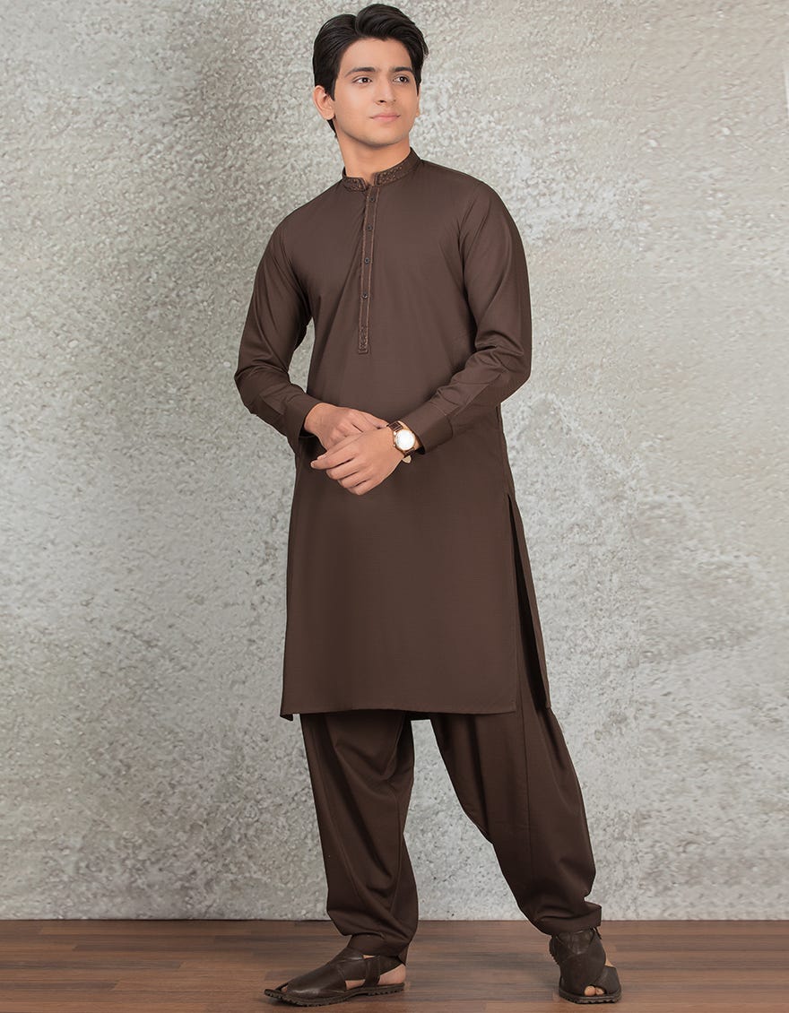 CHOCOLATE BROWN BLENDED KAMEEZ SHALWAR | JTKS-S-35857