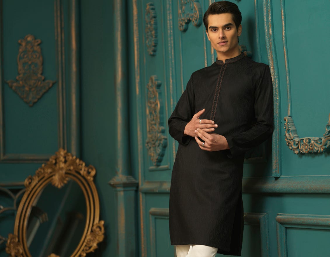 BLACK COTTON KURTA | JTK-S-35862