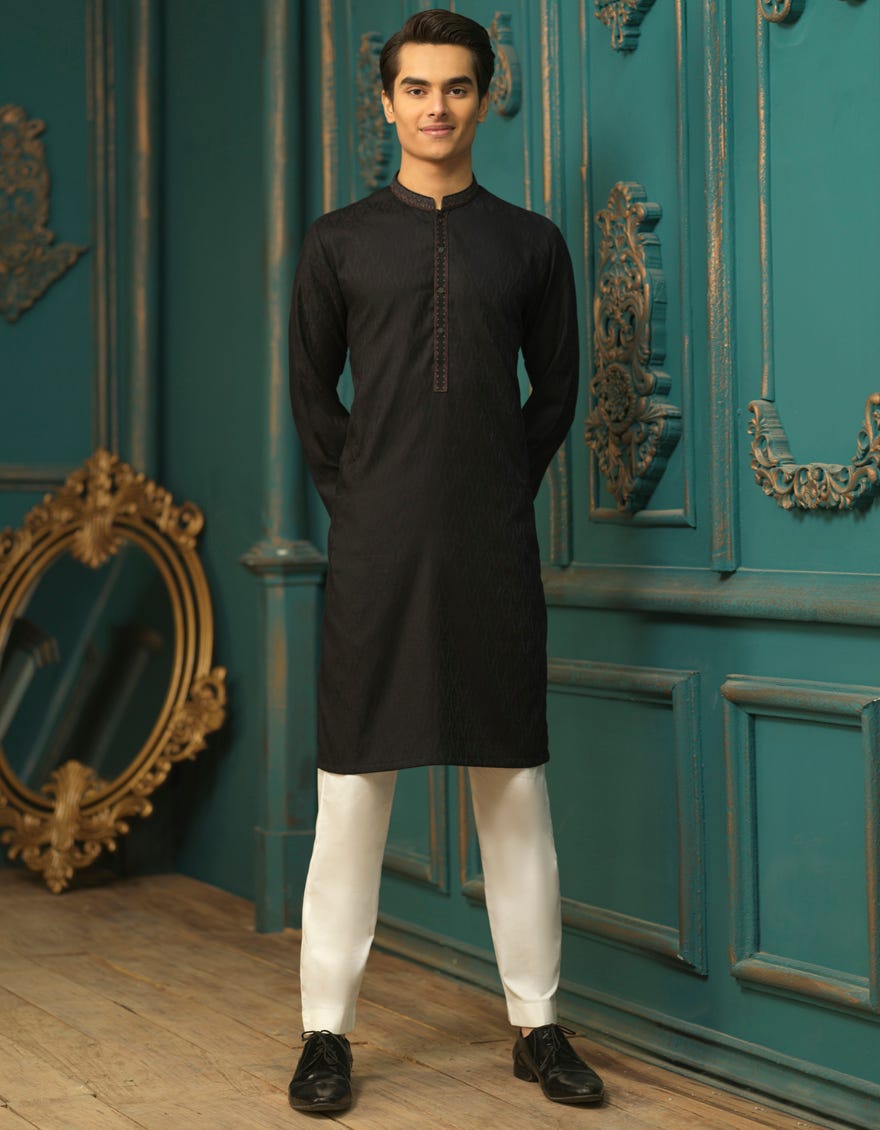 BLACK COTTON KURTA | JTK-S-35862