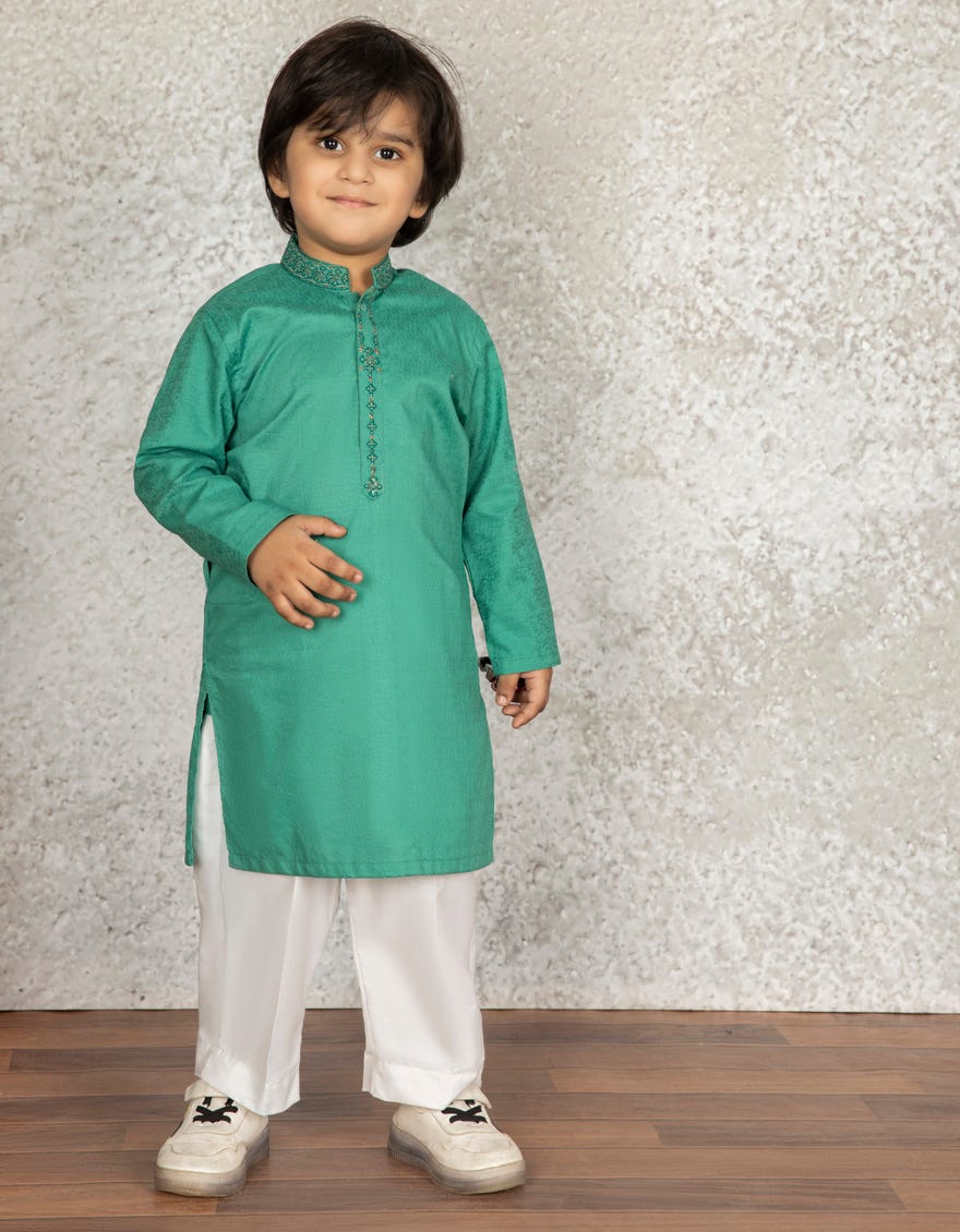 GREEN COTTON KURTA | JCK-S-35869