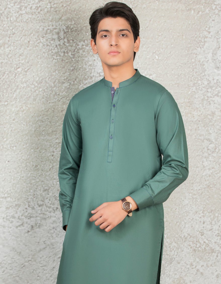 BOTTLE GREEN COTTON KAMEEZ SHALWAR | JTKS-S-35875