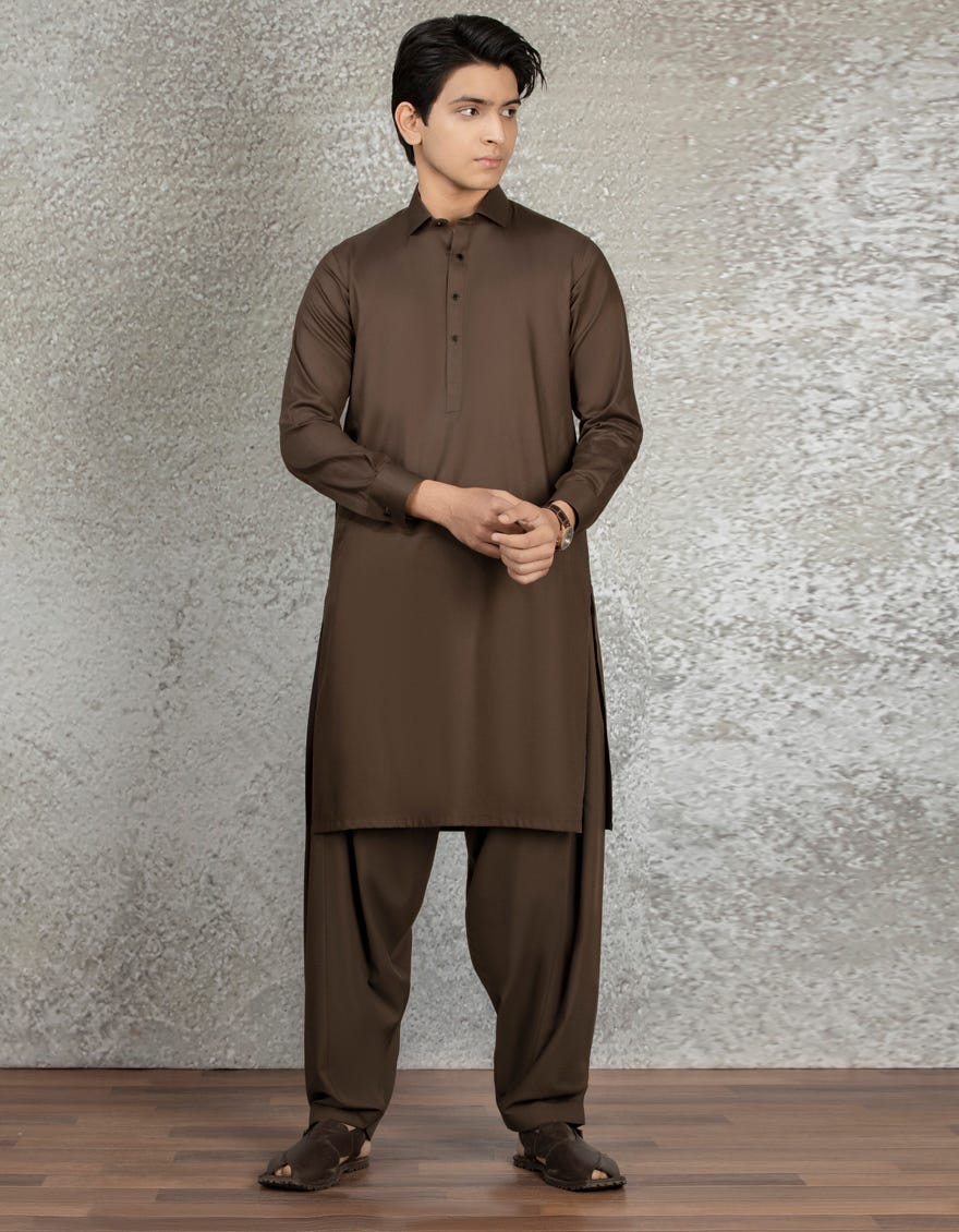 DARK BROWN COTTON KAMEEZ SHALWAR | JTKS-S-35877