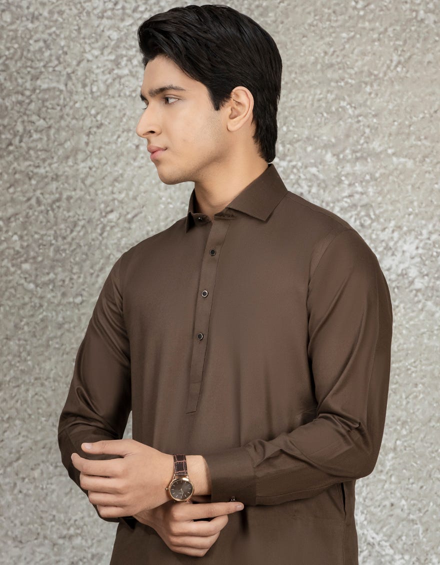 DARK BROWN COTTON KAMEEZ SHALWAR | JTKS-S-35877