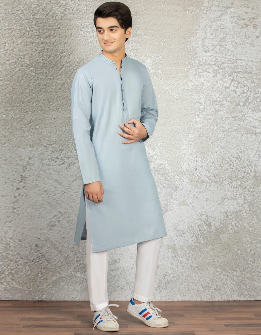 ASH BLUE COTTON KURTA | JTK-S-35886
