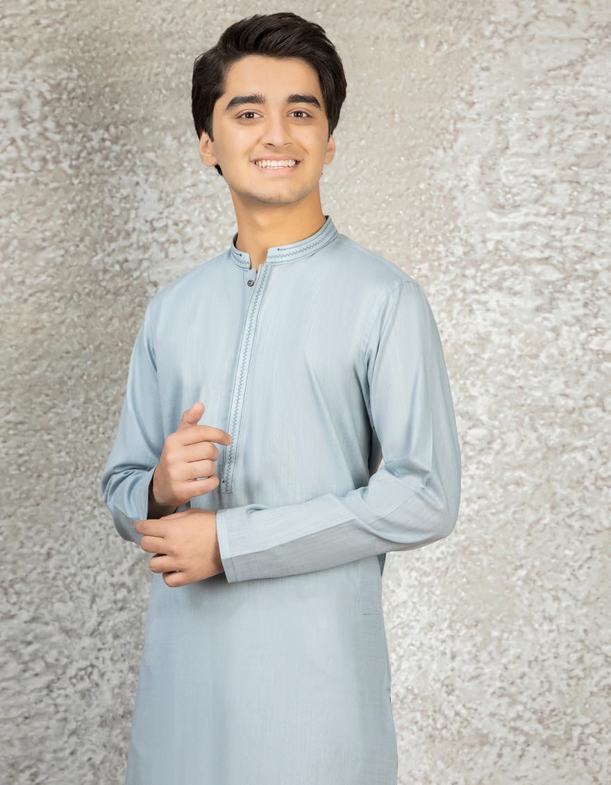 ASH BLUE COTTON KURTA | JTK-S-35886