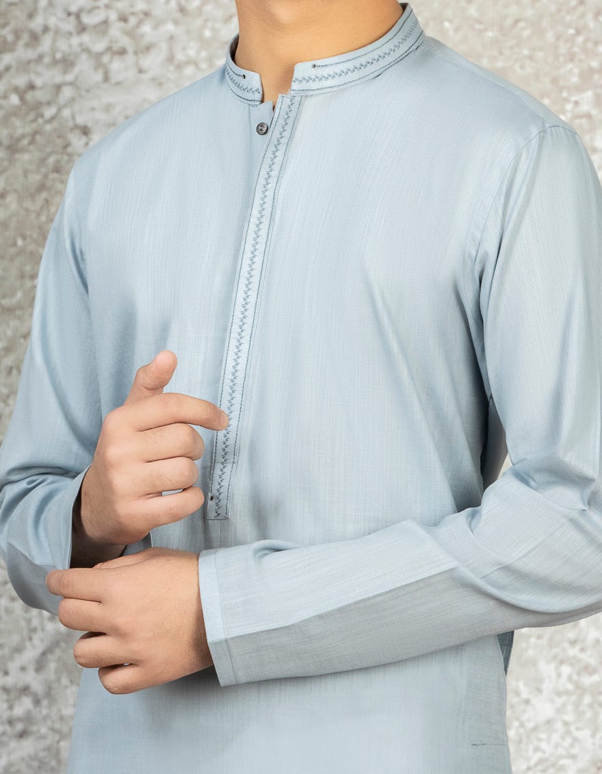 ASH BLUE COTTON KURTA | JTK-S-35886