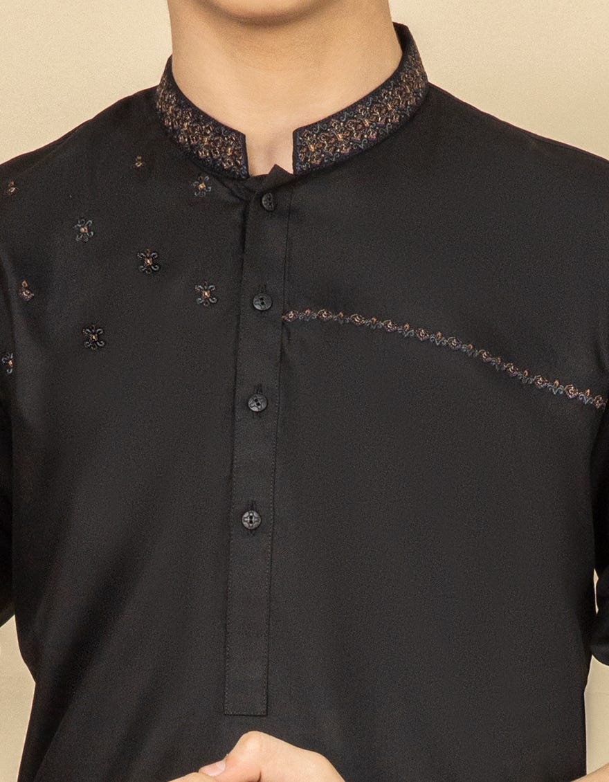 BLACK BLENDED KAMEEZ SHALWAR | JCKS-S-35890